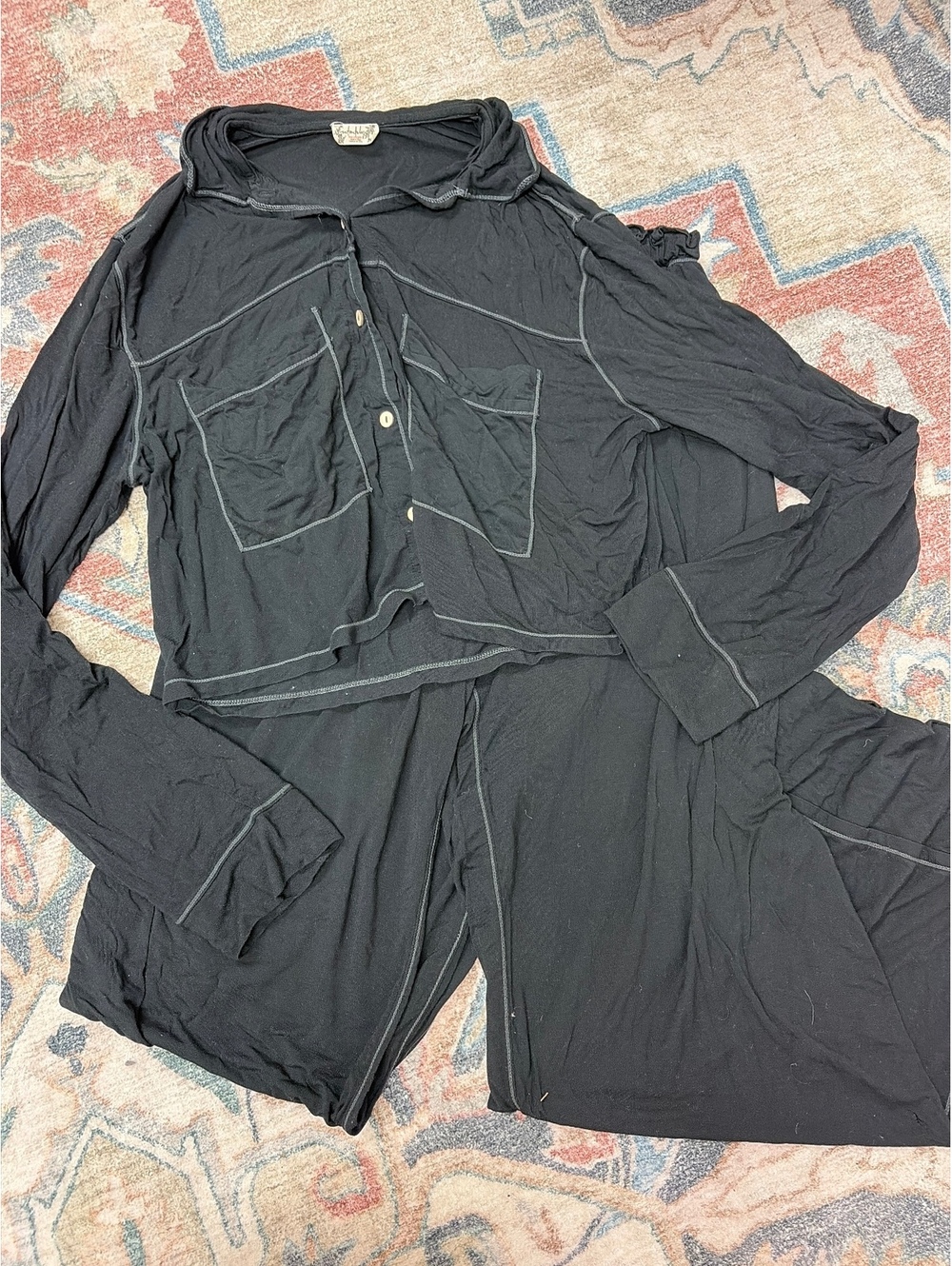 Free People Black Long Sleeve Top and Pants Lounge Set